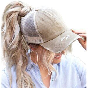Womens Ponytail Baseball Cap Messy Bun Adjustable Dad Hat Camouflage Trucker